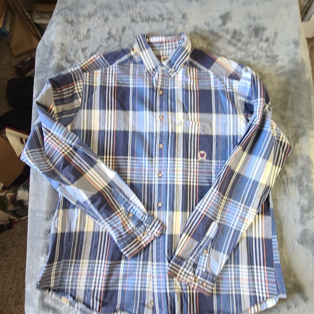 Panhandle Slim Rough Stock Button‎ Down Shirt Mens XL White Blue Long Sleeve